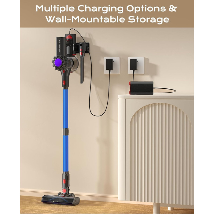 Бездротовий акумуляторний пилосос V15: 35KPa, 6-в-1, для тварин, тверді підлоги та килими (блакитний)