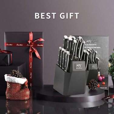 Набір професійних кухонних ножів NANFANG BROTHERS з дамаської сталі, 18 предметів, VG10, 67 шарів, японський кухонний набір, дерев'яний брусок, червоний, чорний