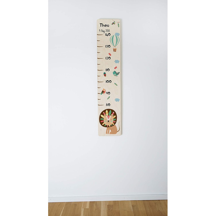 Вимірювальна паличка дитяча дерев'яна, вимірювальна паличка персоналізована з ім'ям для дитячої кімнати, подарунок на день народження для хлопчика і дівчинки, вимірювальна паличка висоти дитяча лев дерев'яна природа