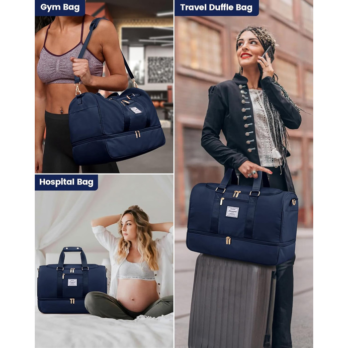 Спортивна сумка LOVEVOOK: дорожня/пляжна сумка, weekender, з кишенями для взуття та мокрого одягу, водонепроникна, для подорожей, відпочинку, спорту, зелена (L, синя)