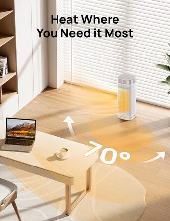 Електричний обігрівач Dreo 16 дюймів з термостатом, 70° обертання, дистанційне керування, захист від перекидання та перегріву, тихий керамічний вентилятор для дому