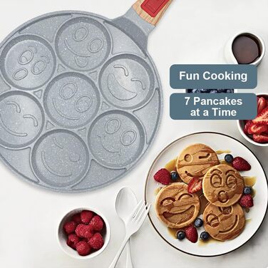 Сковорода для панкейків Induktion з антипригарним покриттям, 7 отворів, знімний ручка, для приготування яєць та дитячого сніданку - синій