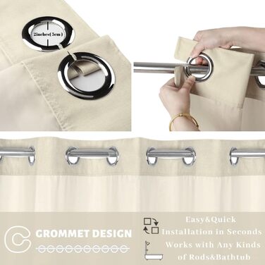 Тканинна шторка для душу з магнітними кріпленнями Snap Liner, 180x200 см (світло-бежева)