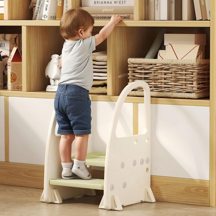 Дитячий ходунок-стілець Hoopyosms Tritthocker з ручкою, безпечний та стійкий, 2/3 сходинки для ванної, кухні та туалету (зелений)