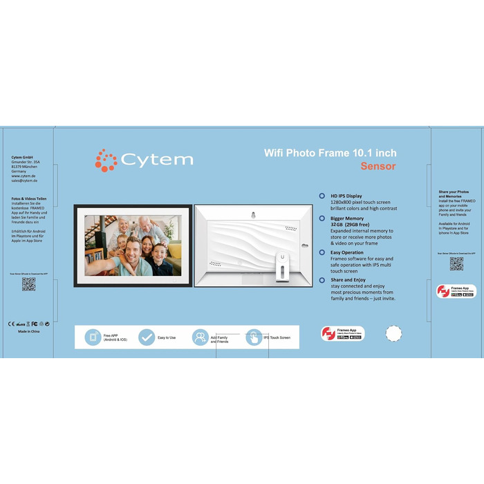 Цифровий фоторамка Cytem 10.1 дюйма | Wi-Fi, FrameO, 32GB, сенсор руху, автоповорот, IPS 16:10, сенсорний екран, чорно-білий