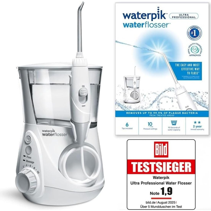 Waterpik Ultra Professional: Іригатор для порожнини рота, 6 насадок, 10 режимів, білий