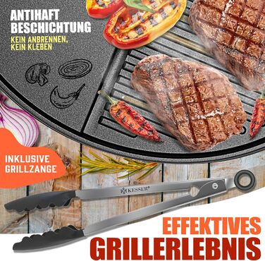 Електричний гриль KESSER® 2в1: настільний та напольний | 2400 Вт | Складаний | з термостатом, антипригарним покриттям та аксесуарами | Чорний