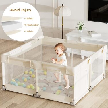 Ляльковий будиночок для малюків з матрацом, бежевий 120x120 см. Безпечний ляльковий будиночок для дитячої кімнати з дихаючим сіткою та фіксаторами.