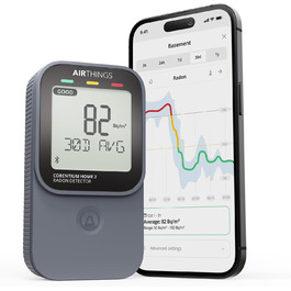 Airthings 325 Corentium Home 2: Радіометр радону з Bluetooth, датчики вологості та температури, портативний