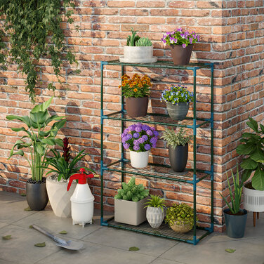 Настінна полиця для рослин, набір з 2 шт., по 4 полиці на кожну, можна використовувати разом або окремо, сталь, зелена, 70 x 27 x 110 см