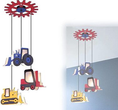 Дитяча лампа стельова для хлопчиків Світлодіодна підвісна лампа для дитячої кімнати для хлопчиків - Дитяча кольорова підвісна лампа-Дитяча лампа з включеним освітленням. Світильник-підвісний світильник Дитячий екскаватор-трактор