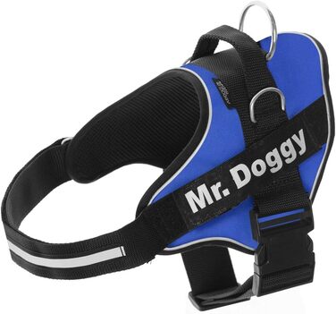 Персоналізована шлейка для собак - світловідбиваюча та безпечна - 2 іменні бирки - маленька, середня та велика - якість та довговічність (S 7-15 кг, синя)