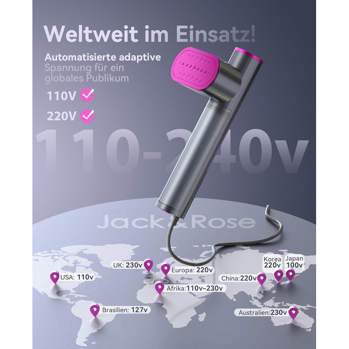 Парoгенератор для одягу Jack & Rose, 110-240V, 1000W, портативний, 2-в-1, для подорожей, сірий