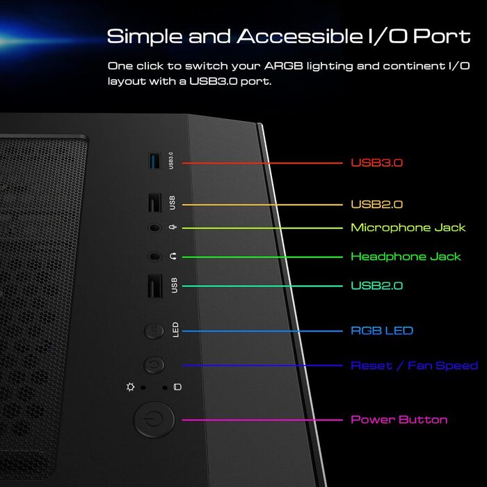 Ігровий корпус GAMDIAS Apollo E2 Elite, Mid-Tower ATX, загартоване скло, 3x 200 мм ARGB вентилятори, безінструментальна установка, підтримка плат до ATX