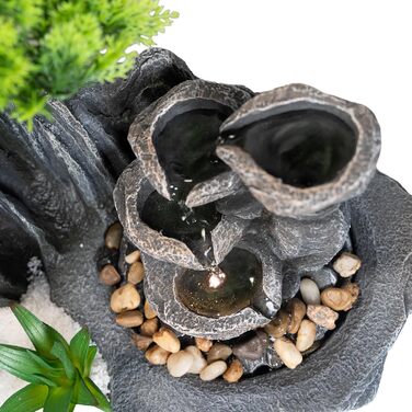 Lemodo Фонтан для дому LED 3-рівневий Настільний Фонтан Фен Шуй з підсвіткою, Водоспад, Оволожувач повітря, Декор для вітальні, спальні, офісу, 27x19x33 см (Савана)