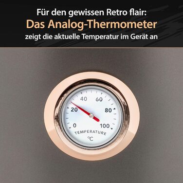Ретро чайник сірий матовий нержавіюча сталь, аналоговий термометр, 1,7 л, автоматичне вимкнення, вінтажний дизайн, 24