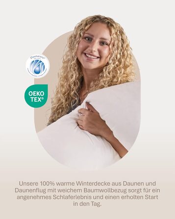 Зимовий ковдрик 135x200 см з пуховою начинкою 1080г - ковдра з бавовняним покриттям, дихаюча та придатна для прання до 60°C, сертифікат Ökotex