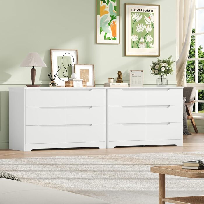 Комод HOCSOK білий з 6 висувними ящиками, 105x71x40 см – для вітальні, кухні, спальні