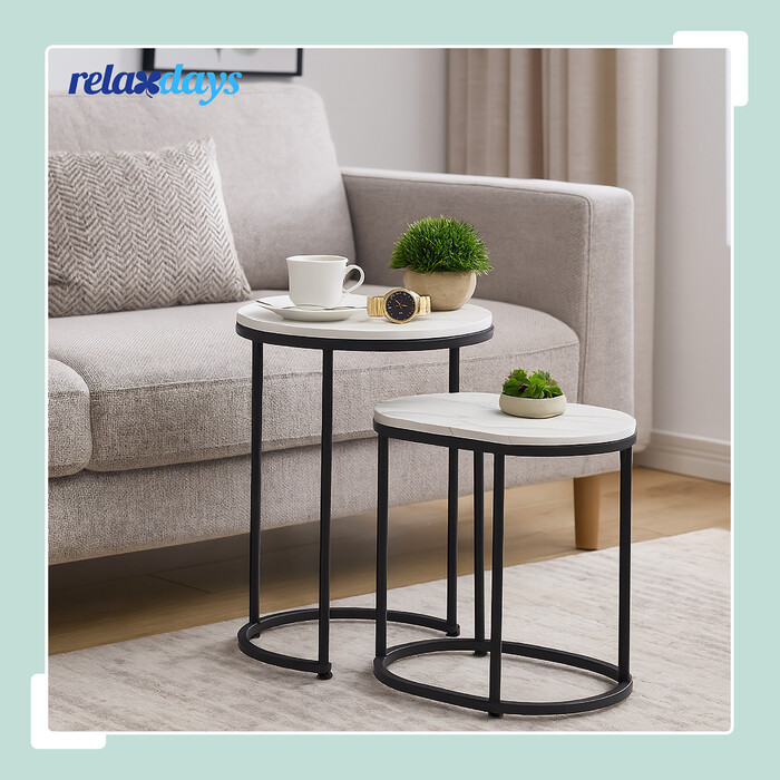 Relaxdays Набір журнальних столиків на 2 шт. з імітацією мармуру та металу