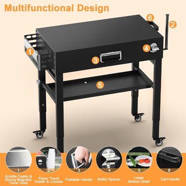 Мобільний гриль-візок для Ninja Woodfire, Weber, Blackstone, Nexgrill, Traeger та інших грилів, візок для гриля з колесами та тримачем для паперових рушників (86 см)