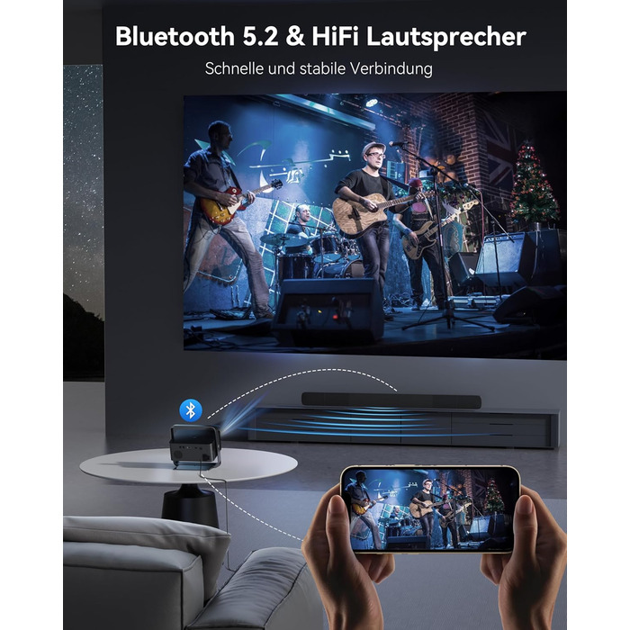 Проектор Beamer 4K з підтримкою 1500 ANSI, 1080P FHD, Smart, автоматичною корекцією трапеції, електричним фокусом, WiFi 6, Bluetooth для домашнього кінотеатру та на відкритому повітрі (сталево-сірий)