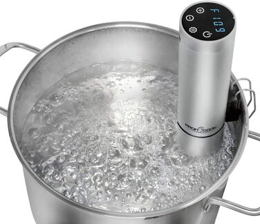 ProfiCook® Sous Vide Garer PC-SV 1159: Су-від прилад з Wi-Fi, 1000 Вт, діапазон температур 0-90°C, автоматичні програми, корпус з алюмінію, LED дисплей, функція автоматичного вимкнення