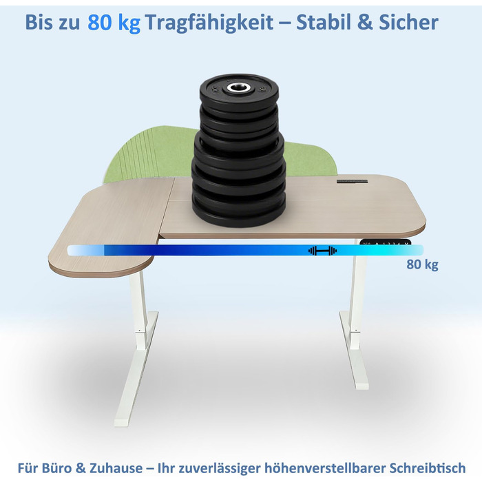Електричний кутовий стіл з регулюванням висоти 150 см, L-подібний, з 4-ма пам'ятями, з'єднувальною панеллю, для дому та офісу (150x68 см, світло-коричневий/зелений)