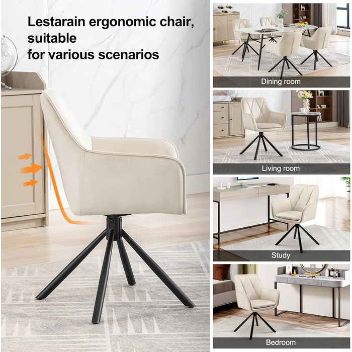 Крісла для їдальні Lestarain - обертаються, з підлокітниками, для кухні, вітальні, спальні, бежеві, комплект з 1 шт.