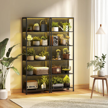 Стильна полиця-стеллаж на 5 ярусів з LED-підсвіткою, 7 кольорів світла, для вітальні, 60 x 30 x 179 см, чорний