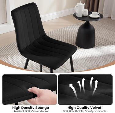 Обідні стільці для вітальні, кухні та спальні. М'які стільці з металевими ніжками та оксамитовим сидінням (Чорний, набір 8 шт.)