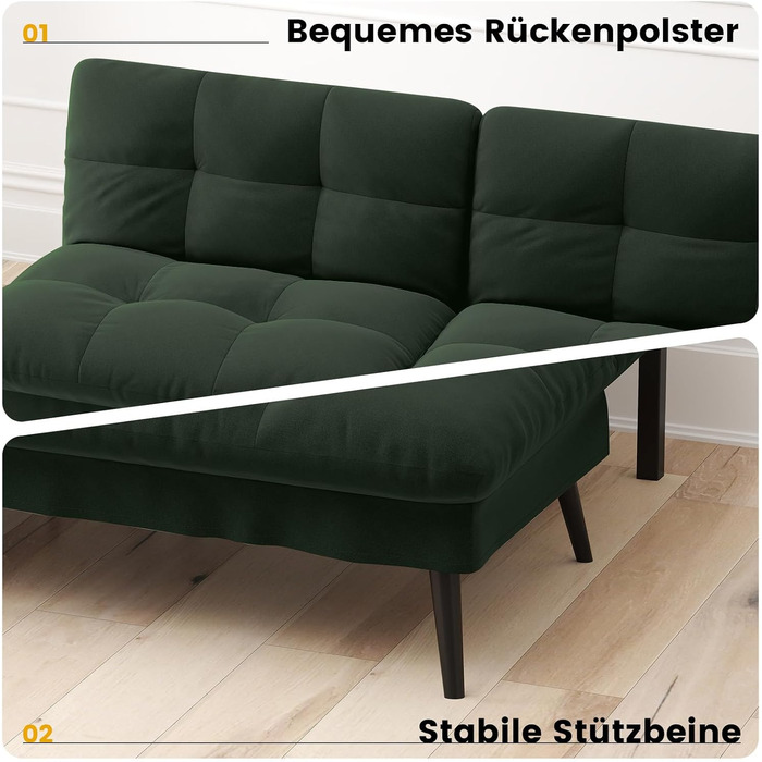 Диван-ліжко LUCKRACER 3-місний з регульованими кутами, тканина, темно-зелений | Диван, розкладний диван, кутовий диван для вітальні