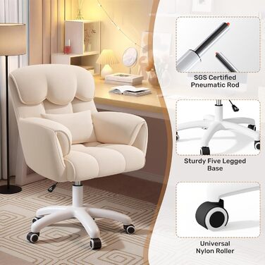 Ергономічне крісло для дому та офісу, обертове, регульоване по висоті, для робочого кабінету, спальні, бежеве