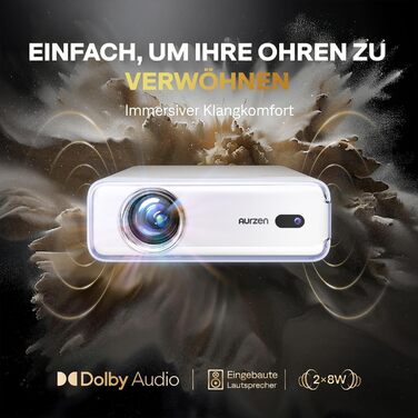 Aurzen Eazze D1 Smart Beamer: 4K проєктор для домашнього кіно з підтримкою 4K, Full HD 1080P, Netflix, Dolby Audio, автофокусом, корекцією трапеції, Wi-Fi, Bluetooth, білий