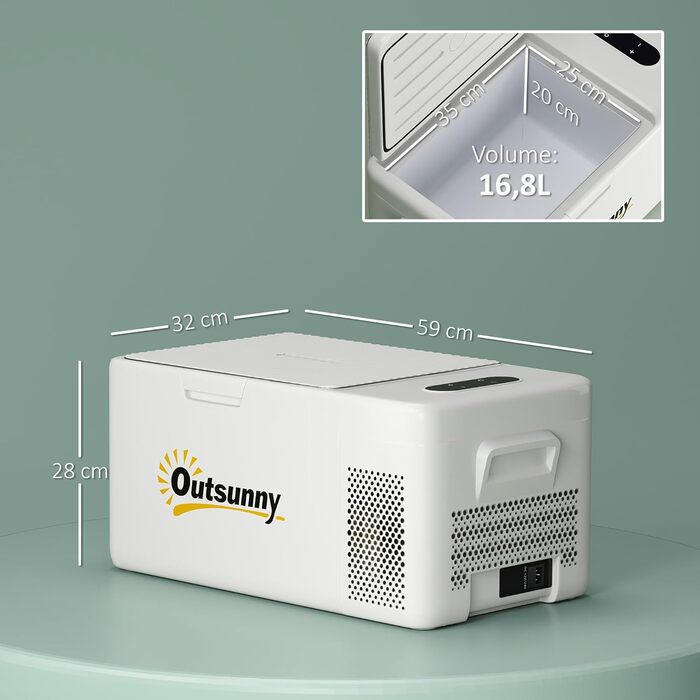 Електрична термохолодильник Outsunny 16.8 л з LED, 12/220V для авто, кемпінгу, кремово-білий