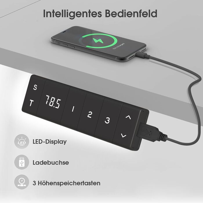 Регульований стіл за висотою 120x80 см з USB-C, органайзер для кабелів, пам'ять положень, білий