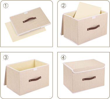 Коробка для зберігання Yawinhe з 3 предметів з кришкою, складна кошик для зберігання одягу з лляної тканини для рушників, книг, іграшок, одягу (45x30x30 см, бежевий)
