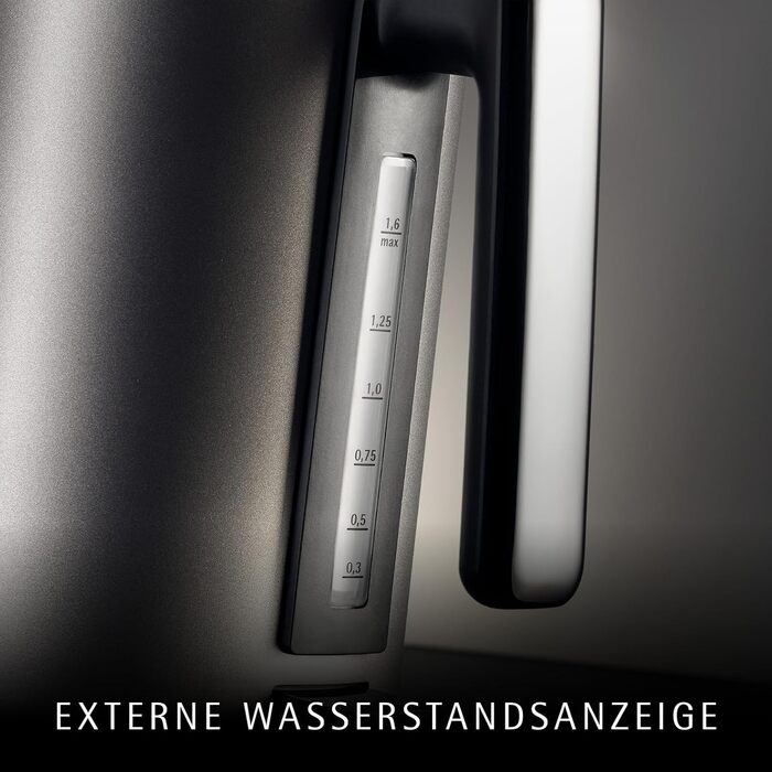 Електричний чайник WMF Lono Silk 1.6 л з нержавіючої сталі, з фільтром від накипу, бездротовий, з поворотним підставою, антижирове покриття, відкривання однією рукою, зовнішній індикатор рівня води