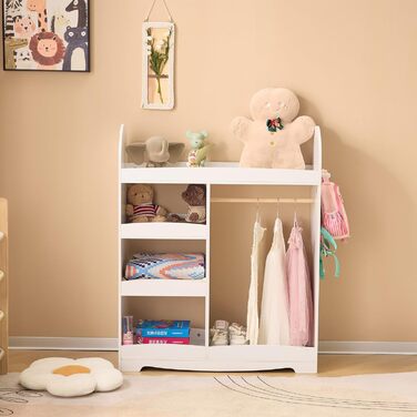 Дитяча шафа LALAHO для дитячої кімнати з 5 відкритими полицями та 3 гачками (біла)