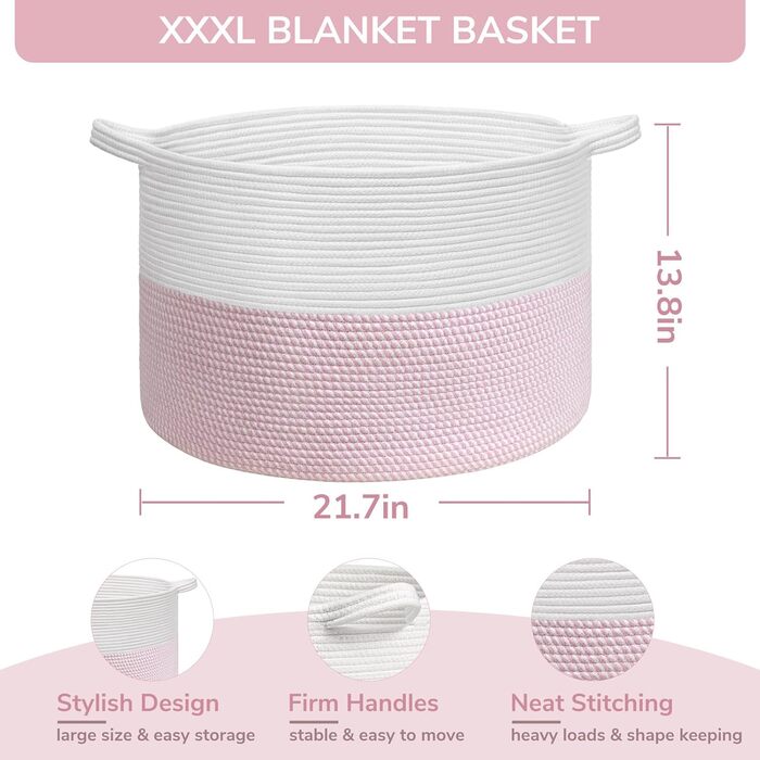 Кошик для зберігання TIMEYARD, кошик у дитячу кімнату, кошик для білизни, великий кошик для ялинки, кошик для ковдр, іграшок, плетений кошик, 55x35см, оливковий (рожевий)