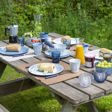 Набір посуду для кемпінгу на 4 особи, блакитно-білий, з меламіну, 16 предметів + акрилові келихи 290 мл
