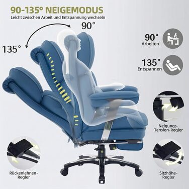 Офісний стілець Efomao X-Stickerei для дому та офісу, шкіряний (PU), з регульованою спинкою, підставкою для ніг та підтримкою попереку, витримує до 200 кг, чорний