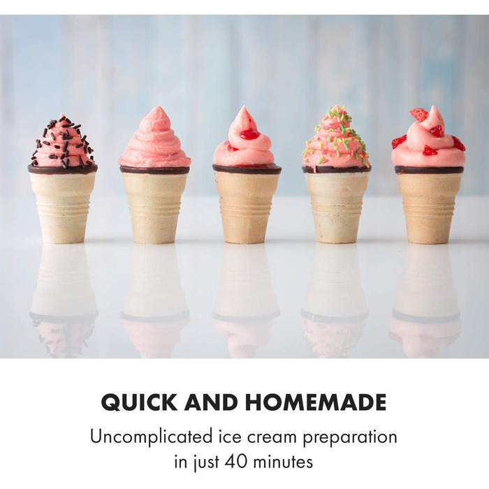 Машина для приготування морозива Klarstein Sweet Sundae, 1.5 л, компресор, 200 Вт, система видачі, авто-охолодження 3 год, авто-очищення, нержавіюча сталь, білий