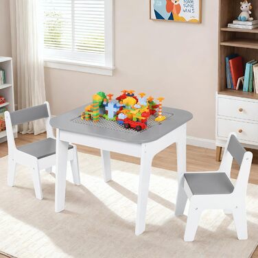 Дитячий стіл та стільці Clevich - комплект для дитячої кімнати (сірий), з місцем для зберігання та дошкою для малювання