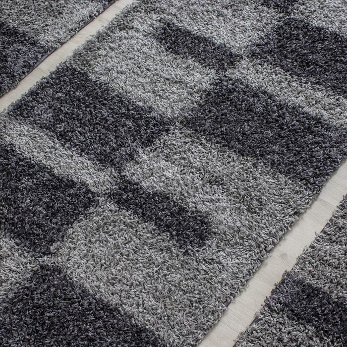 Постільний килим для спальні з високим ворсом з 3-х частин сірий - килим, що миється, надзвичайно пухнастий килим для ліжка для спальні 2 x 60x110 1 x 80x150 2 x 60x110 1 x 80x150, сірий