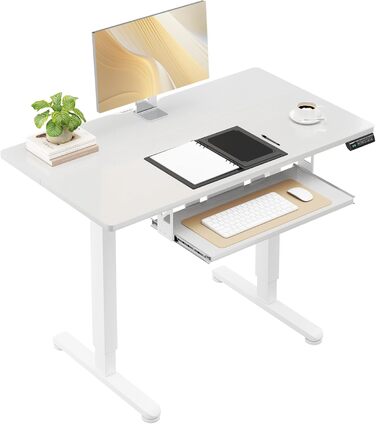 Електричний стіл OffiGo, 100x50 см, з підставкою для клавіатури, 3 положення пам'яті, для роботи та навчання, білий