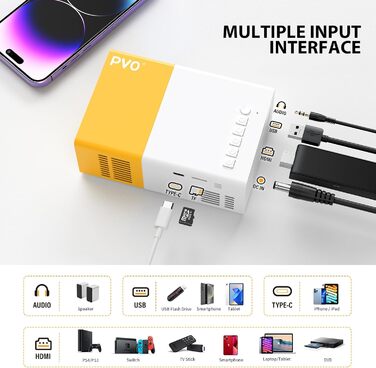 Міні-проектор YG300Pro: Портативний LED-проектор для мультфільмів, кіно та ігор. Підтримка дзеркального відображення з кабелю. Ідеальний подарунок для дітей та для домашнього кінотеатру.