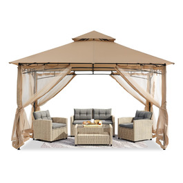 Павільйон садовий ABCCANOPY 2,4x2,4 м з подвійним дахом та москітною сіткою (Бежевий)