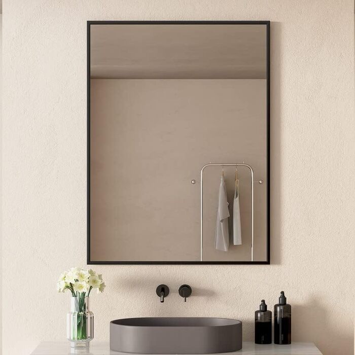 Круглий дзеркало Boromal Schwarz з реміннем, великий настінний дзеркало для ванної кімнати, вітальні, спальні, передпокою, 50x70 см