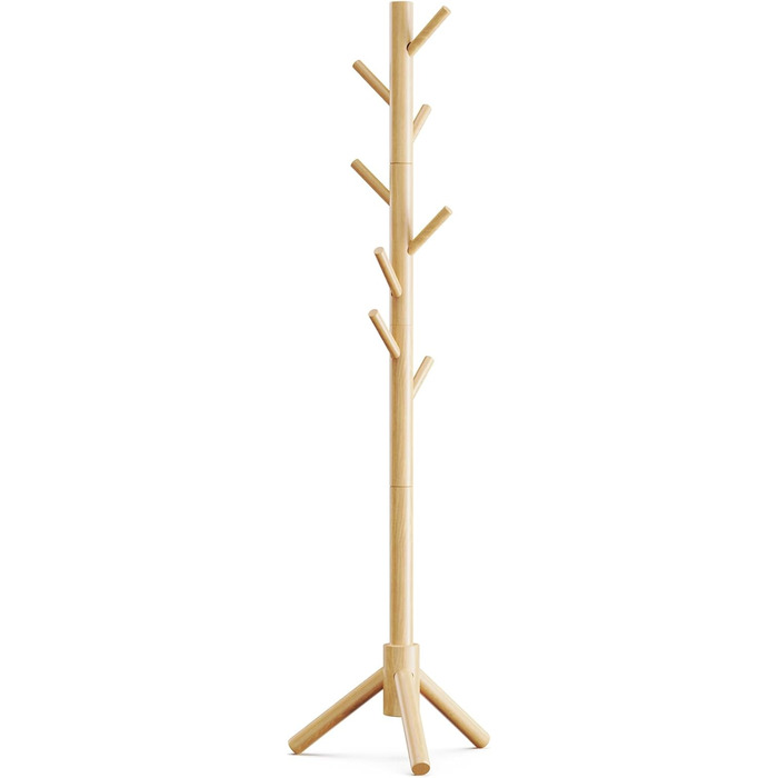 Дерев'яна вішалка для одягу Pipishell з 8 гачками, регульована по висоті, для одягу, шапок та сумок, для вітальні, спальні або офісу