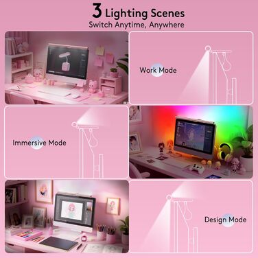 RGB-лампа для монітора Quntis 51 см з підсвічуванням, пультом керування, 15 режимів, для геймінгу, USB, для ПК, офісу